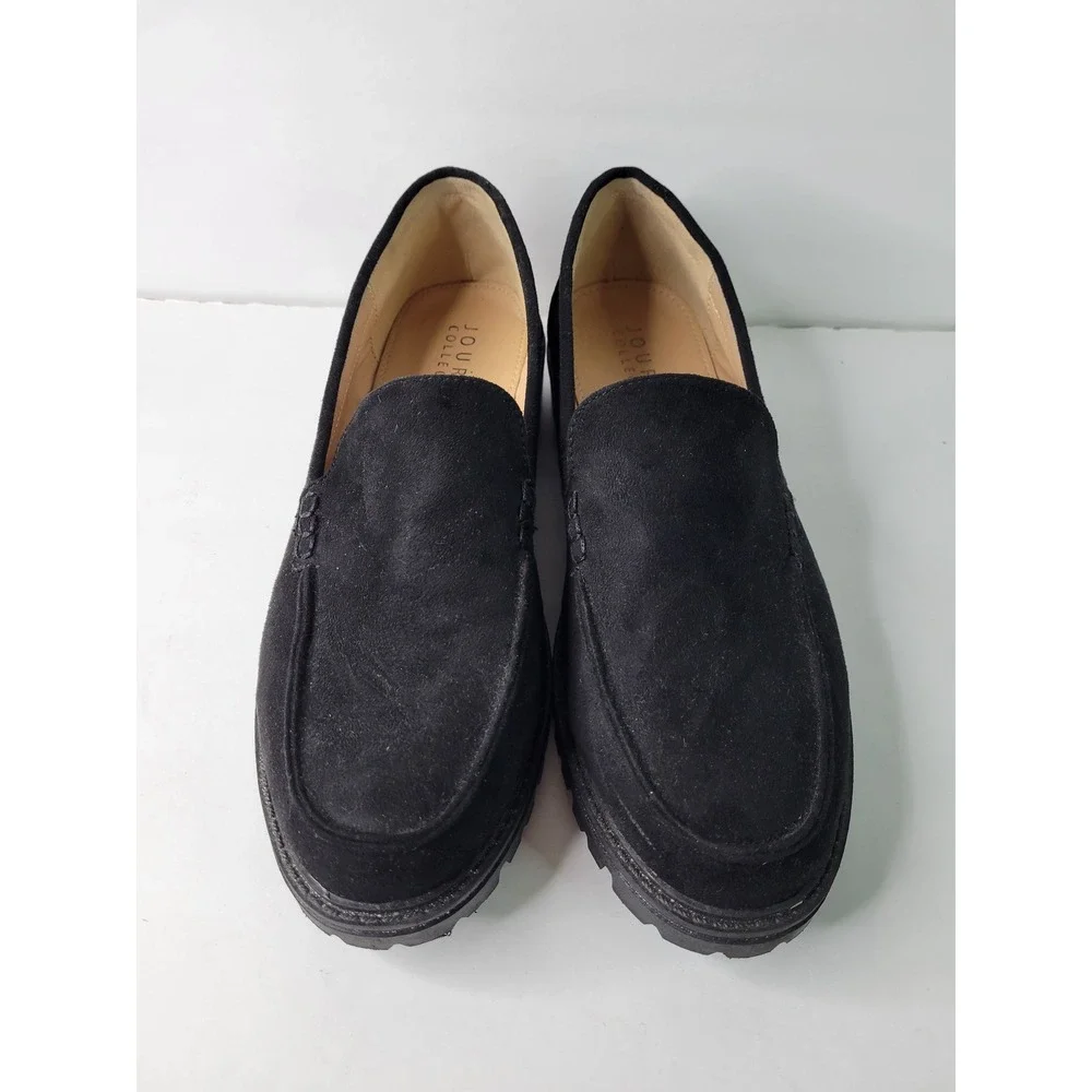 Journee Collection Womens Black Faux Suede Lug Sole Loafers Shoes Size 10